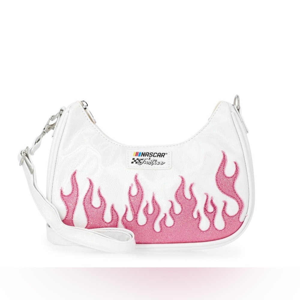 NWT Justice x NASCAR White Holographic Flame Crossbody Bag Y2K Glitter Purse